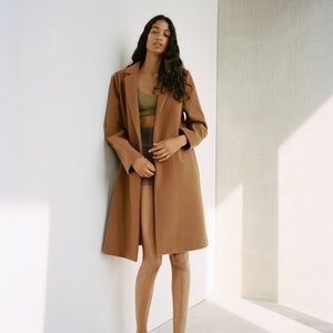Zara Camel Trench Coat with Notched Lapels and Tailored Silhouette